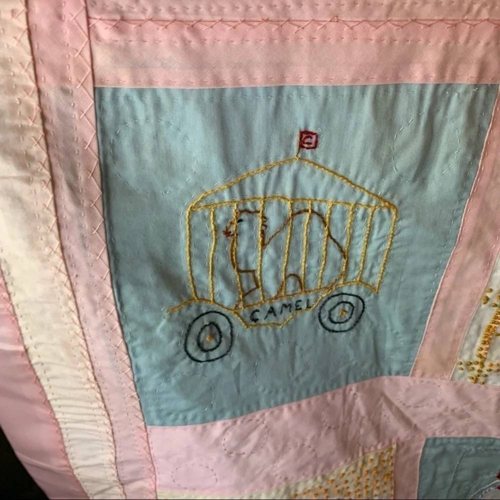 Vintage Handmade Baby Quilt Double Sided Patches 48” x 33”